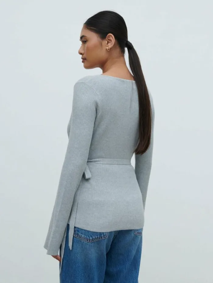 Pretty Lavish Tops Women Bettie Wrap Knit Cardigan Grey