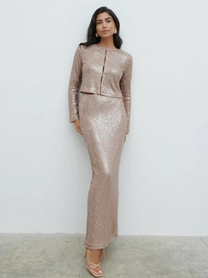 Pretty Lavish Tops Women Brayden Sequin Cropped Cardigan Beige