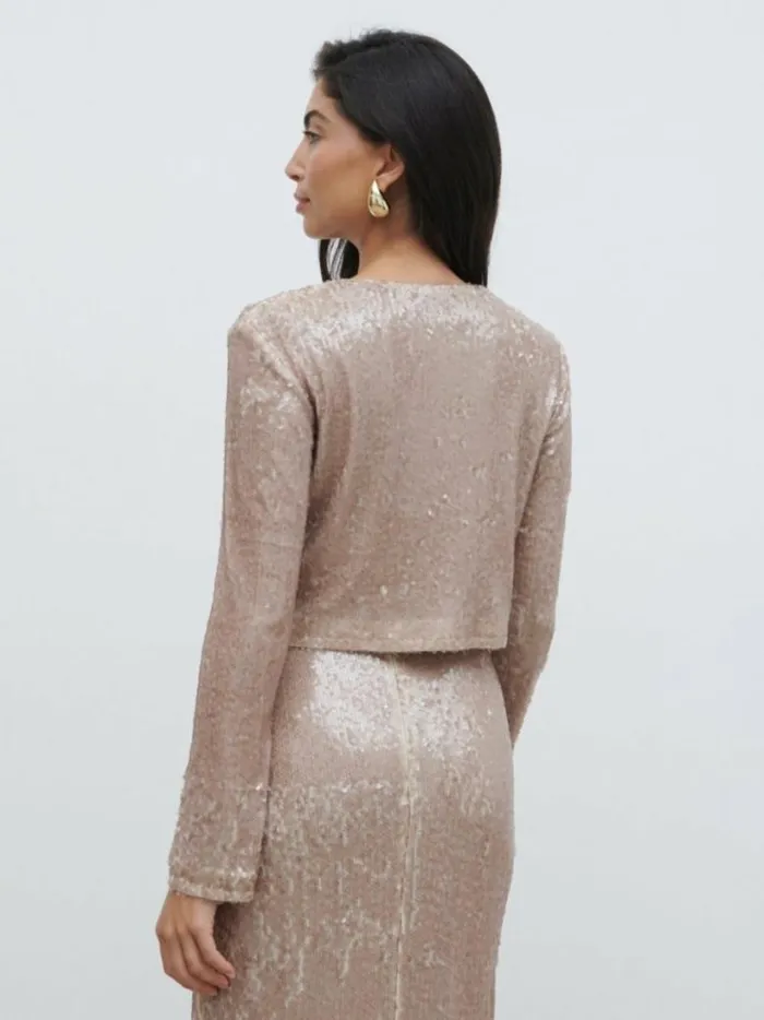 Pretty Lavish Tops Women Brayden Sequin Cropped Cardigan Beige