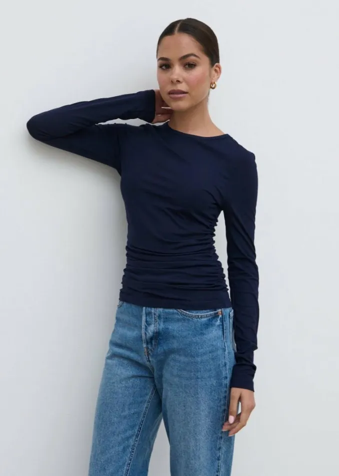 Pretty Lavish Tops Women Celia Gathered Jersey Top Navy