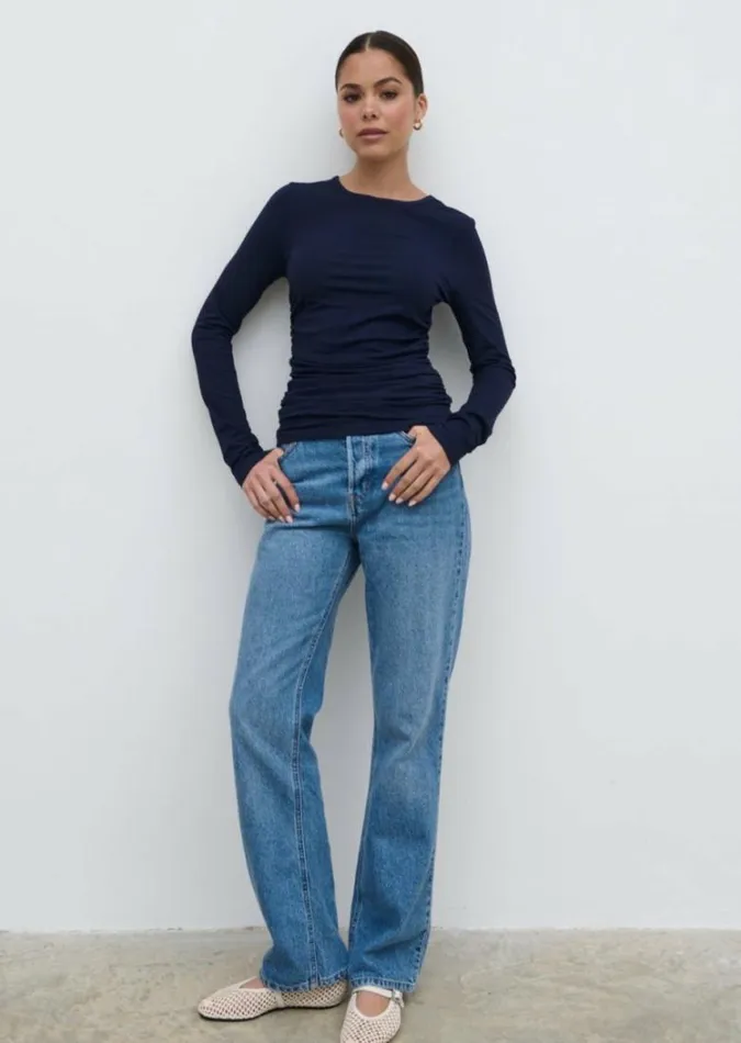 Pretty Lavish Tops Women Celia Gathered Jersey Top Navy