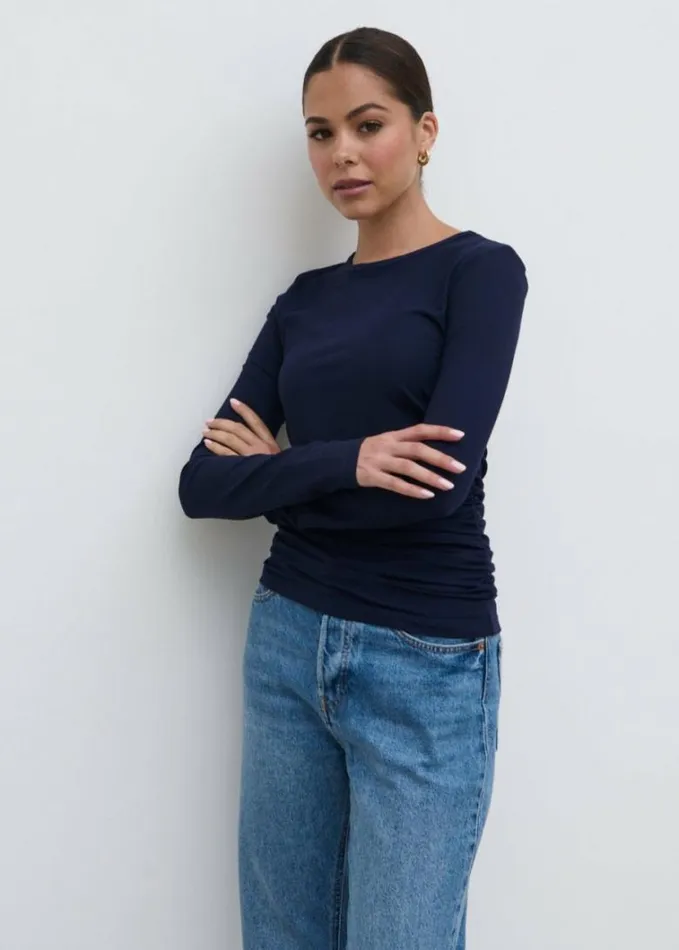 Pretty Lavish Tops Women Celia Gathered Jersey Top Navy