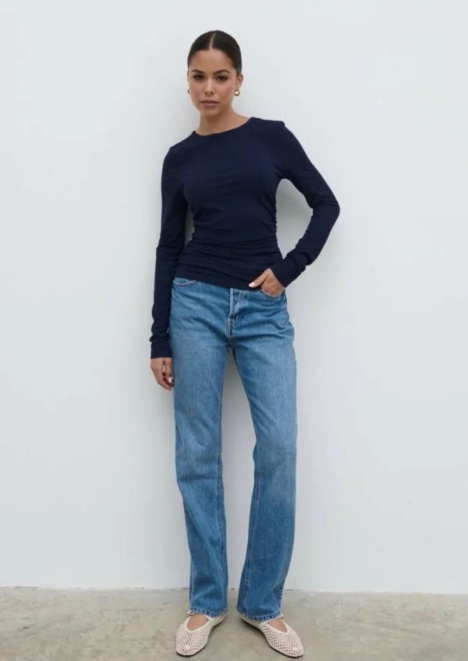 Pretty Lavish Tops Women Celia Gathered Jersey Top Navy