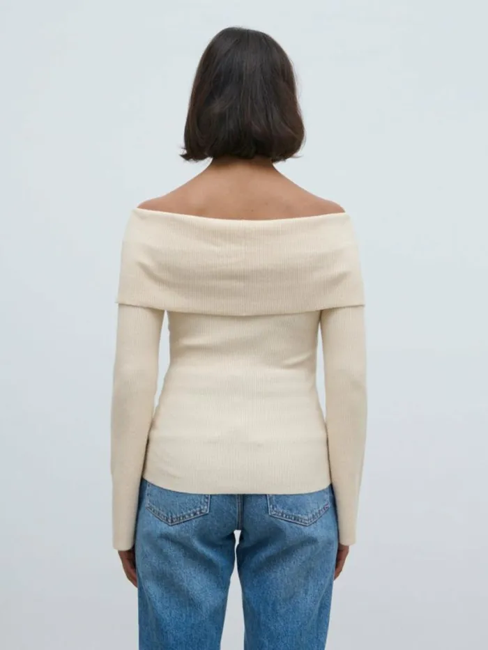 Pretty Lavish Tops Women Elora Bardot Button Front Knit Top Beige