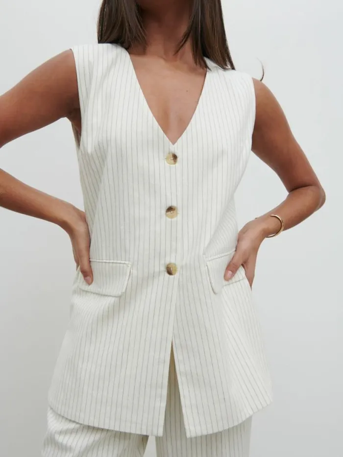 Pretty Lavish Tops Women Harlee Waistcoat Pinstripe