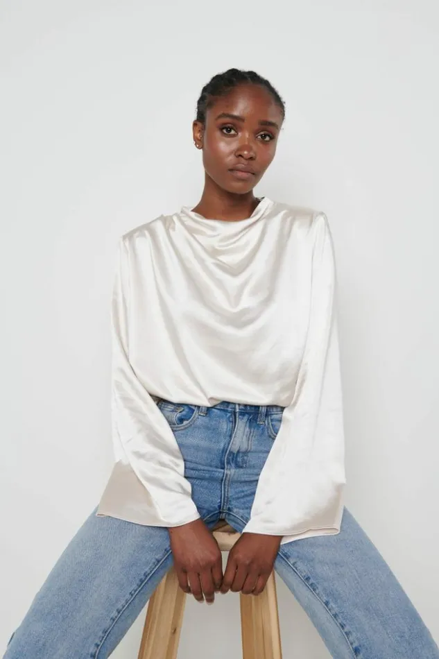 Pretty Lavish Tops Women Jayda Cowl Neck Blouse Oyster Cream
