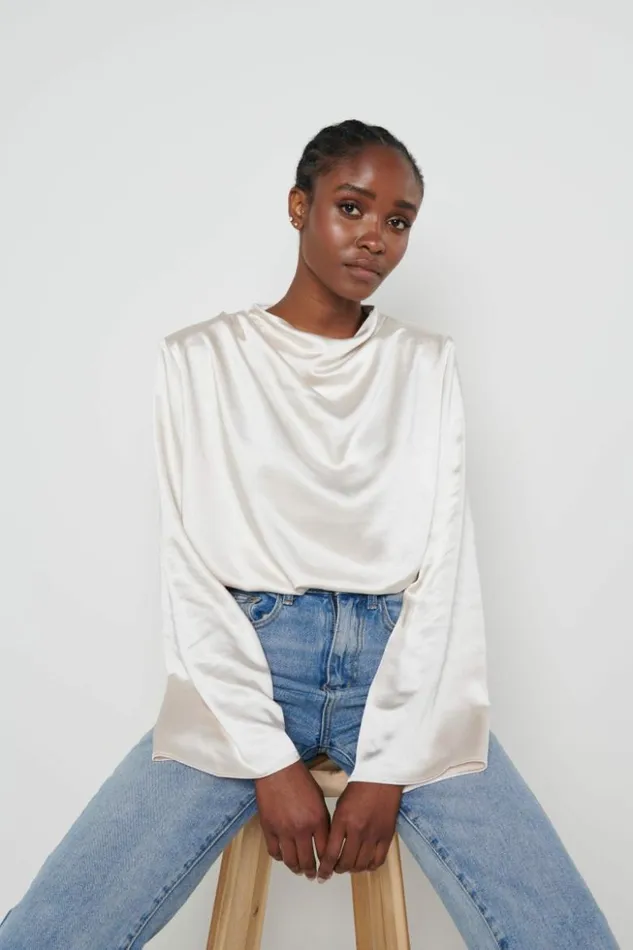 Pretty Lavish Tops Women Jayda Cowl Neck Blouse Oyster Cream