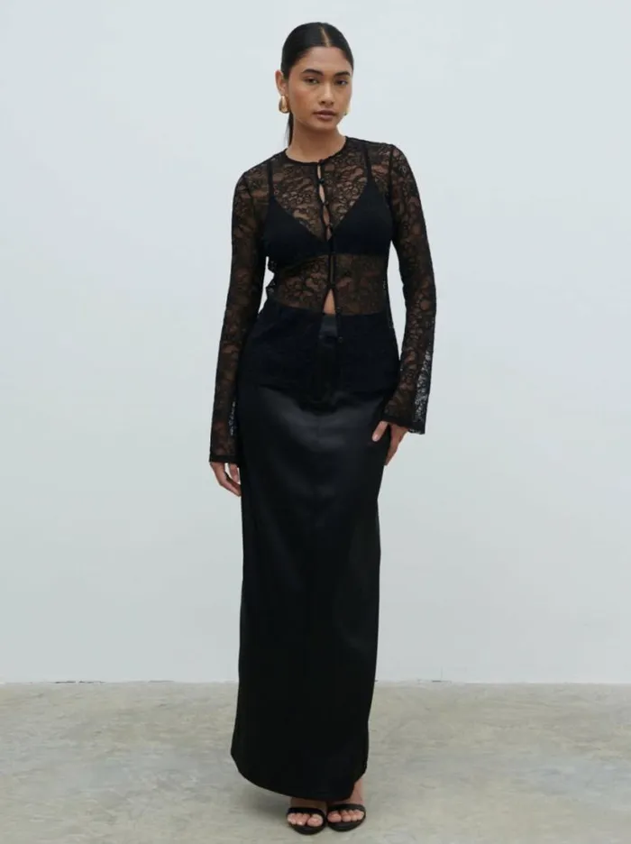 Pretty Lavish Tops Women Odi Lace Cardigan Black