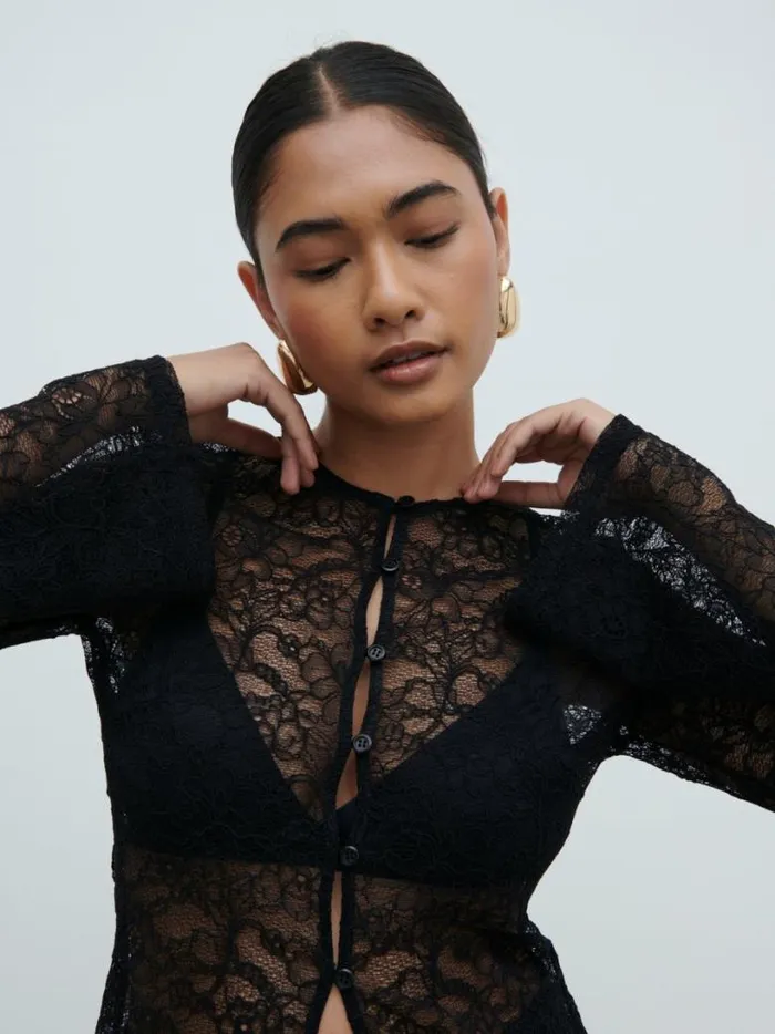 Pretty Lavish Tops Women Odi Lace Cardigan Black