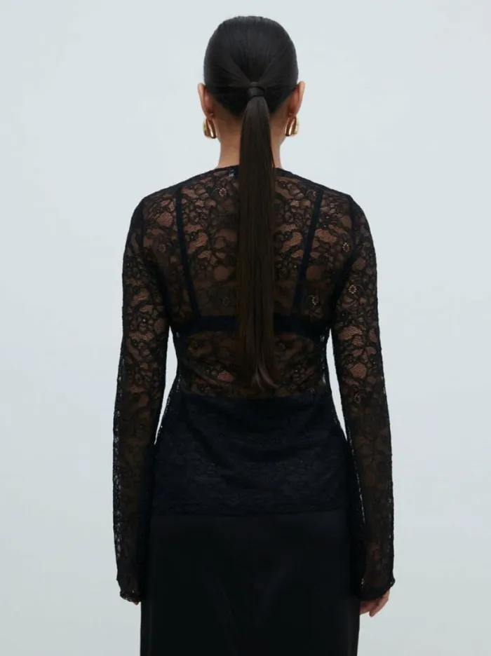 Pretty Lavish Tops Women Odi Lace Cardigan Black