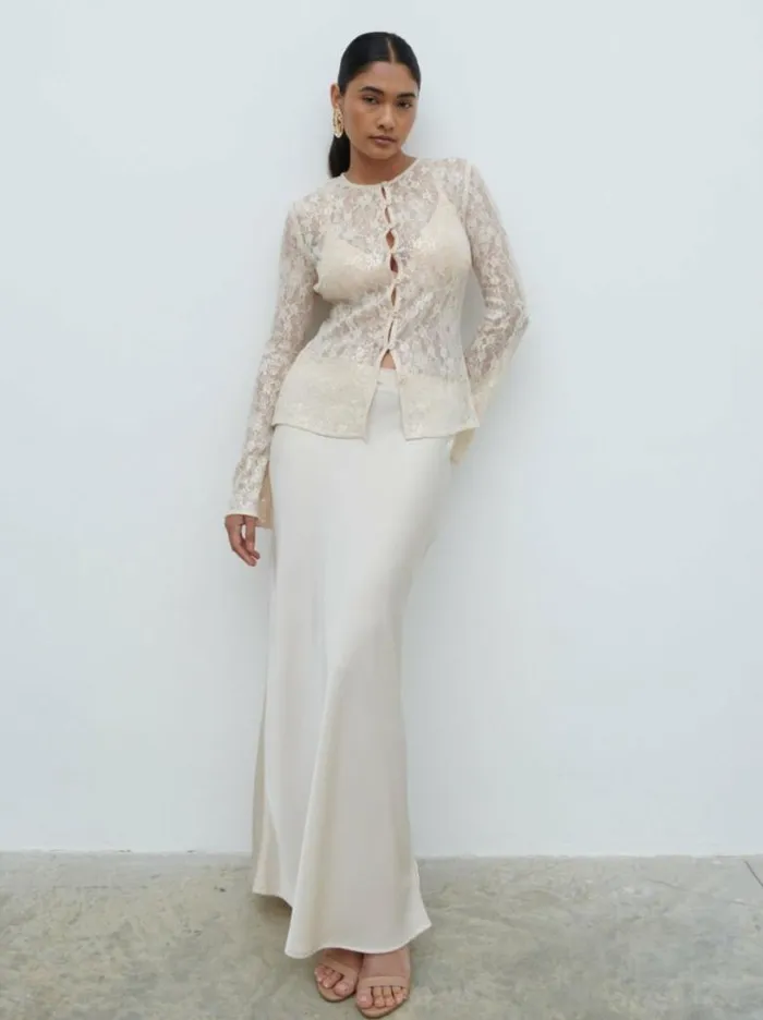 Pretty Lavish Tops Women Tai Sequin Lace Cardigan Cream