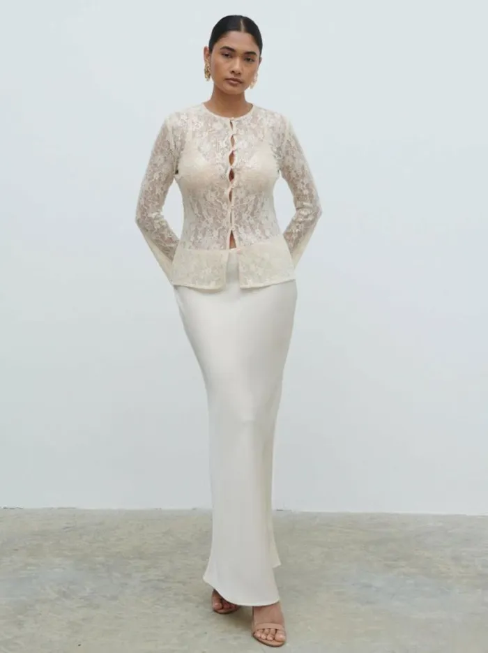 Pretty Lavish Tops Women Tai Sequin Lace Cardigan Cream