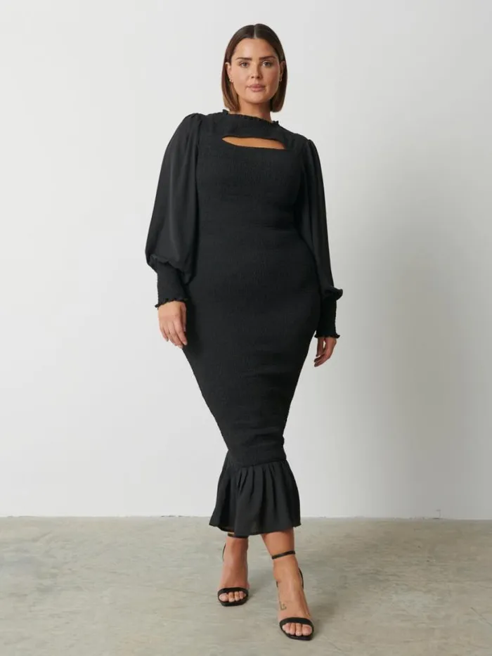 Pretty Lavish Wedding Guest Women Elise Cut Out Shirred Midaxi Dress Curve Black Pretty Lavish Wedding Guest Women Elise Cut Out Shirred Midaxi Dress Curve Black