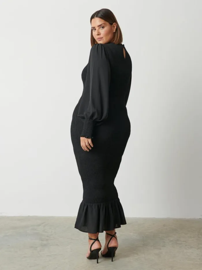 Pretty Lavish Wedding Guest Women Elise Cut Out Shirred Midaxi Dress Curve Black