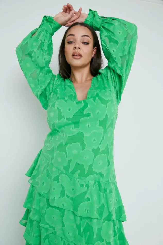 Pretty Lavish Wedding Guest Women Lois Cross Back Jaquard Maxi Dress Curve Emerald