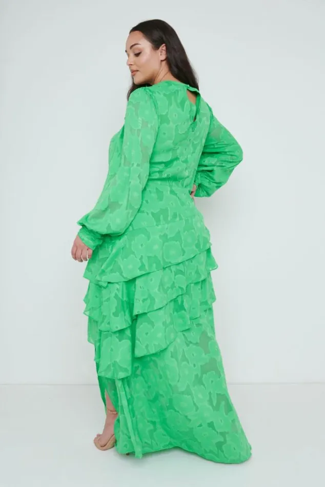 Pretty Lavish Wedding Guest Women Lois Cross Back Jaquard Maxi Dress Curve Emerald