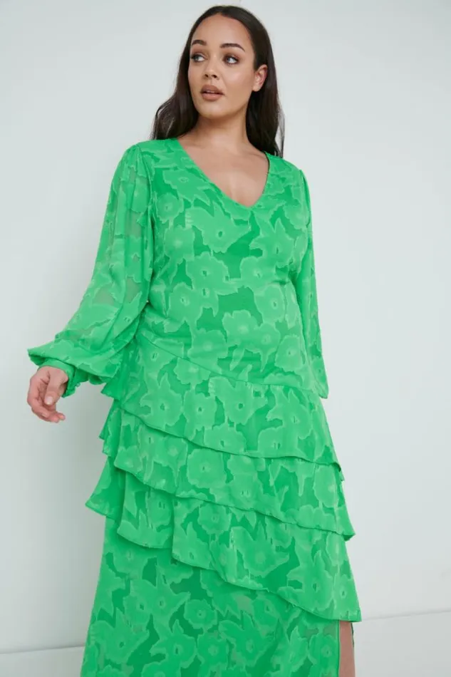 Pretty Lavish Wedding Guest Women Lois Cross Back Jaquard Maxi Dress Curve Emerald