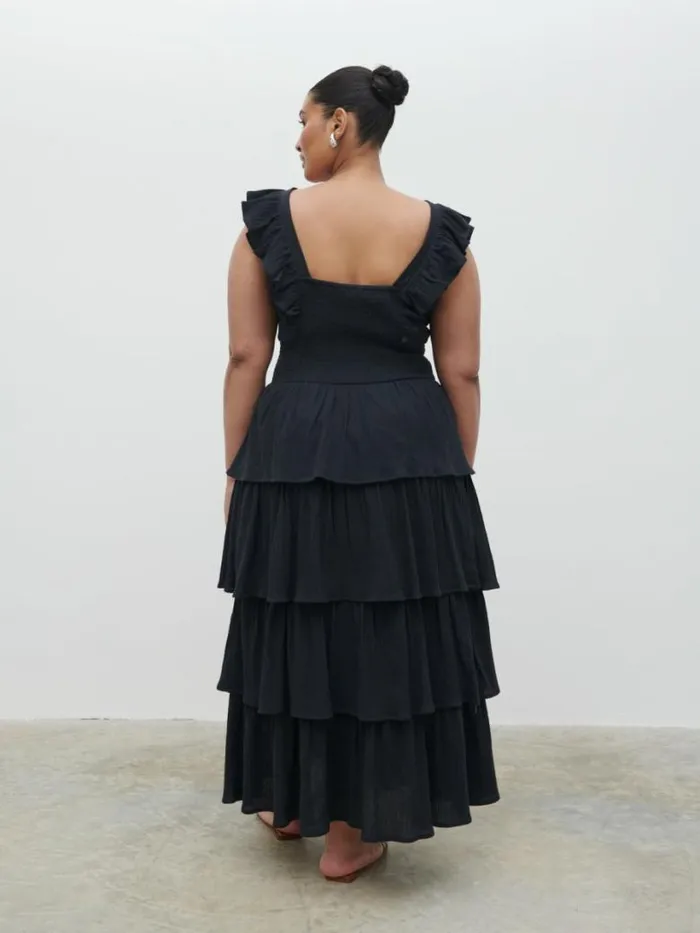 Pretty Lavish Wedding Guest Women Opal Ruffle Midaxi Dress Curve Black