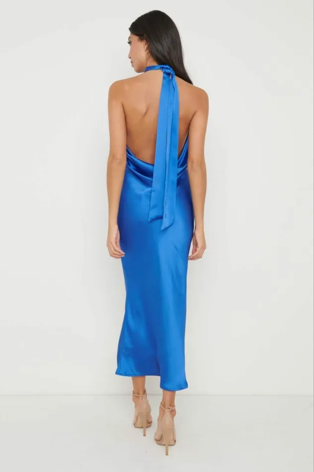 Pretty Lavish Wedding Guest Women Raleigh Recycled Cowl Back Midaxi Dress Blue