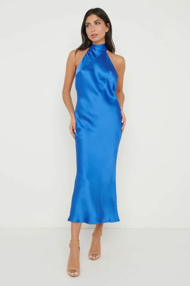 Pretty Lavish Wedding Guest Women Raleigh Recycled Cowl Back Midaxi Dress Blue