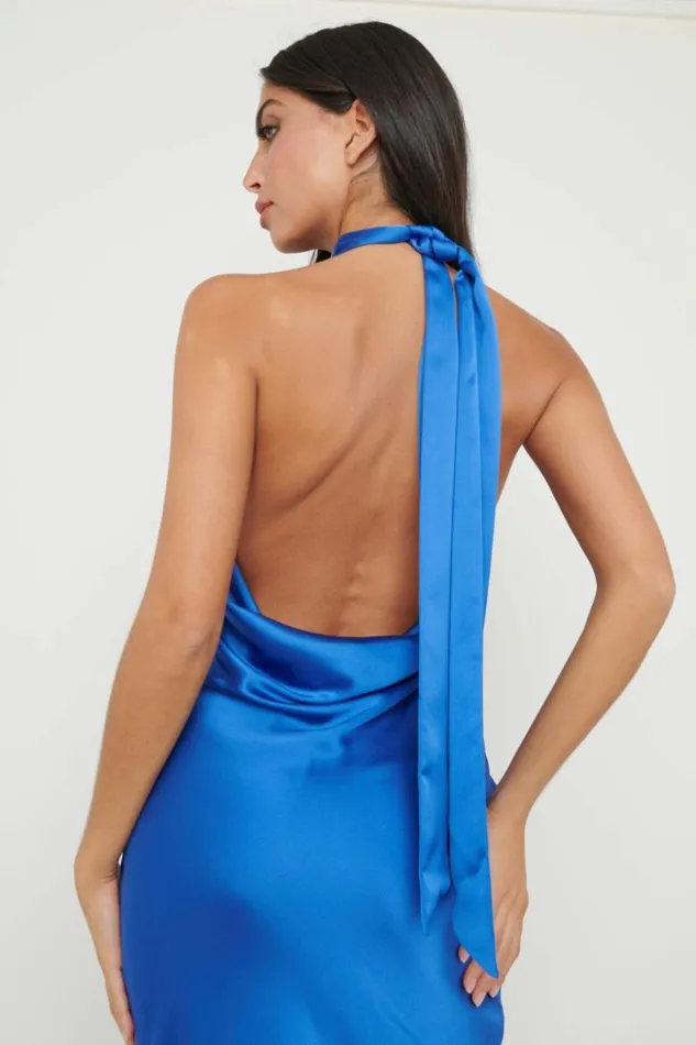 Pretty Lavish Wedding Guest Women Raleigh Recycled Cowl Back Midaxi Dress Blue