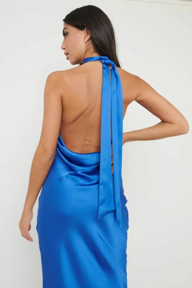 Pretty Lavish Wedding Guest Women Raleigh Recycled Cowl Back Midaxi Dress Blue