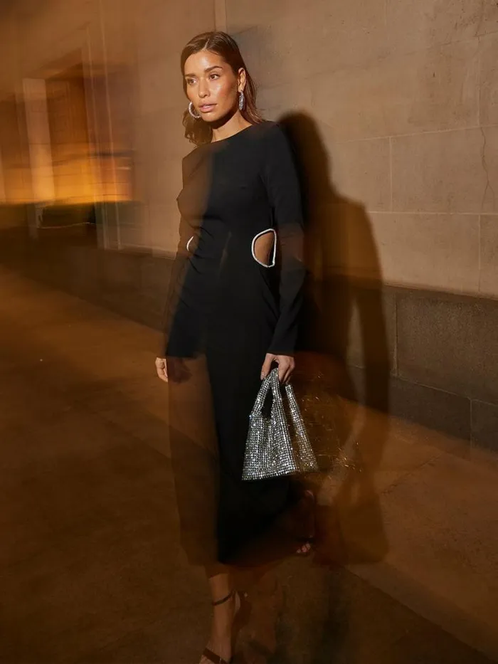 Pretty Lavish Wedding Guest Women Reina Embellished Cut Out Midaxi Dress Black Pretty Lavish Wedding Guest Women Reina Embellished Cut Out Midaxi Dress Black
