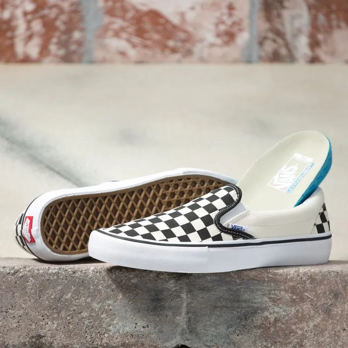 Pro Skate MenWomen Vans Checkerboard SlipOn Pro Blackoff White