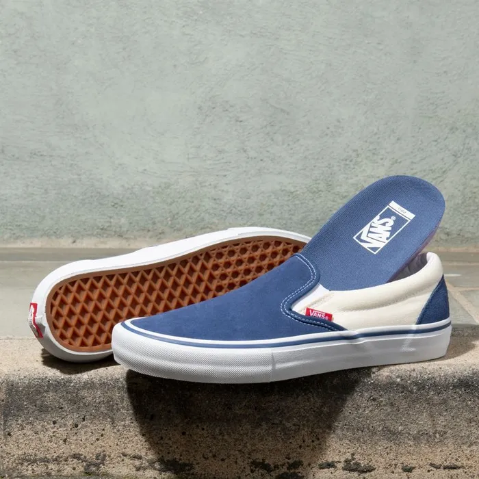 Pro Skate MenWomen Vans SlipOn Pro Sty Navyclassic White