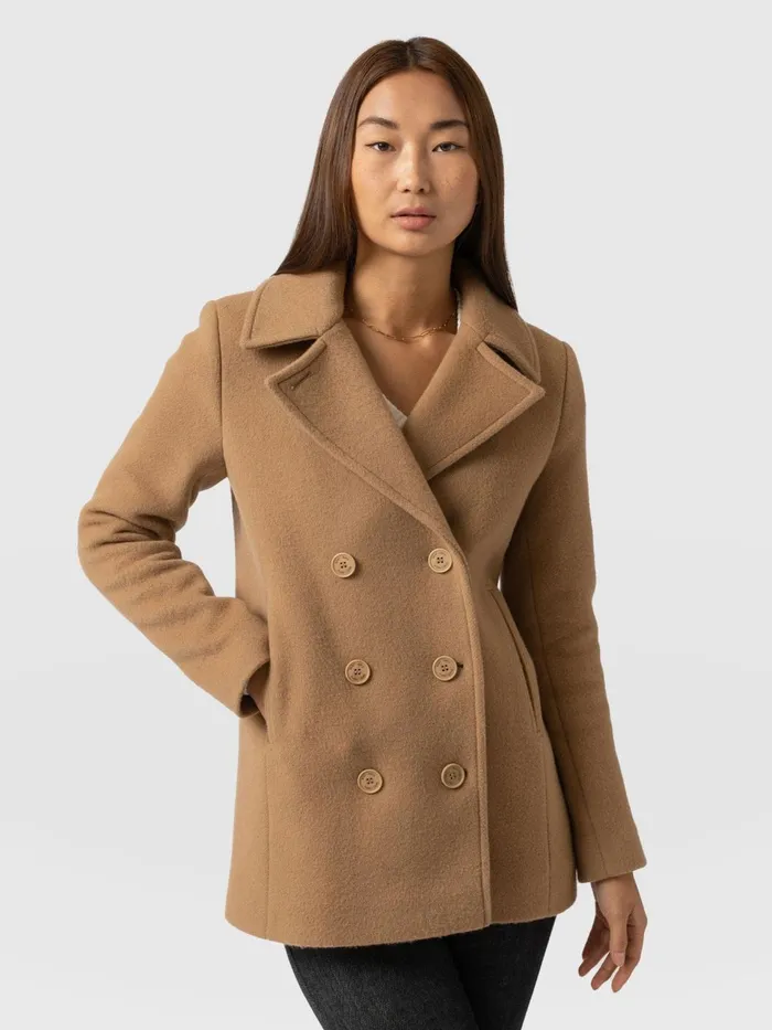 Quinn Pea Coat 8211 Camel Camel Women Saint And Sofia Coats and Jackets