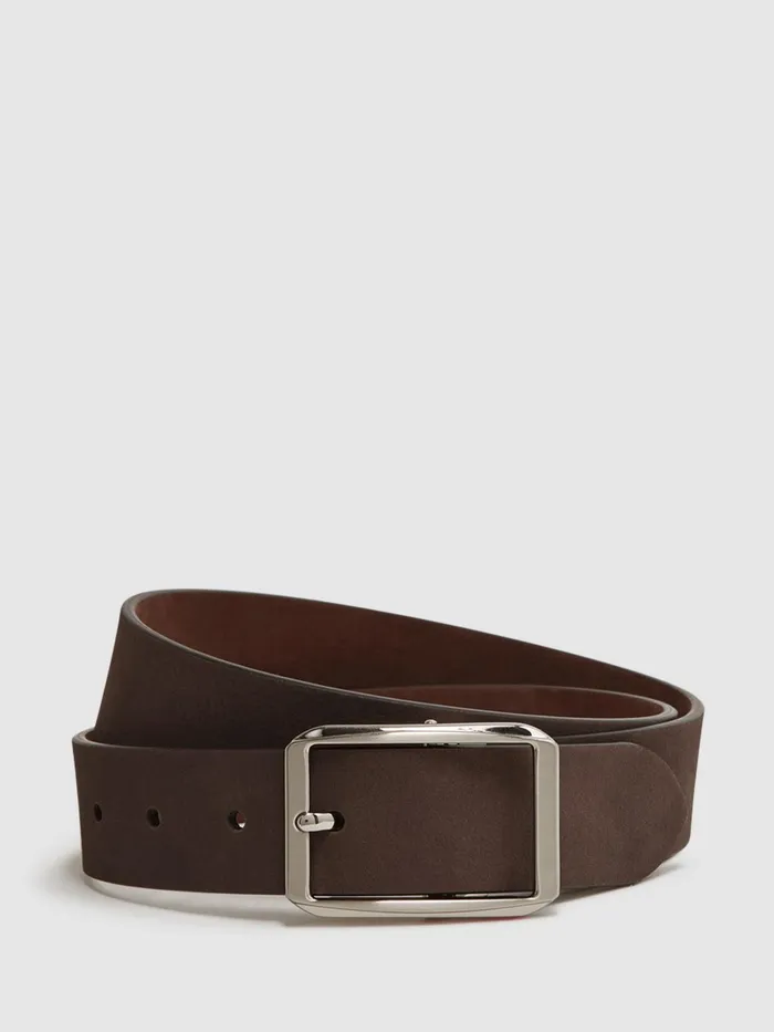Reiss Belts Rowan Nubuck Leather Reversible Belt Chocolatetan 8211 Men