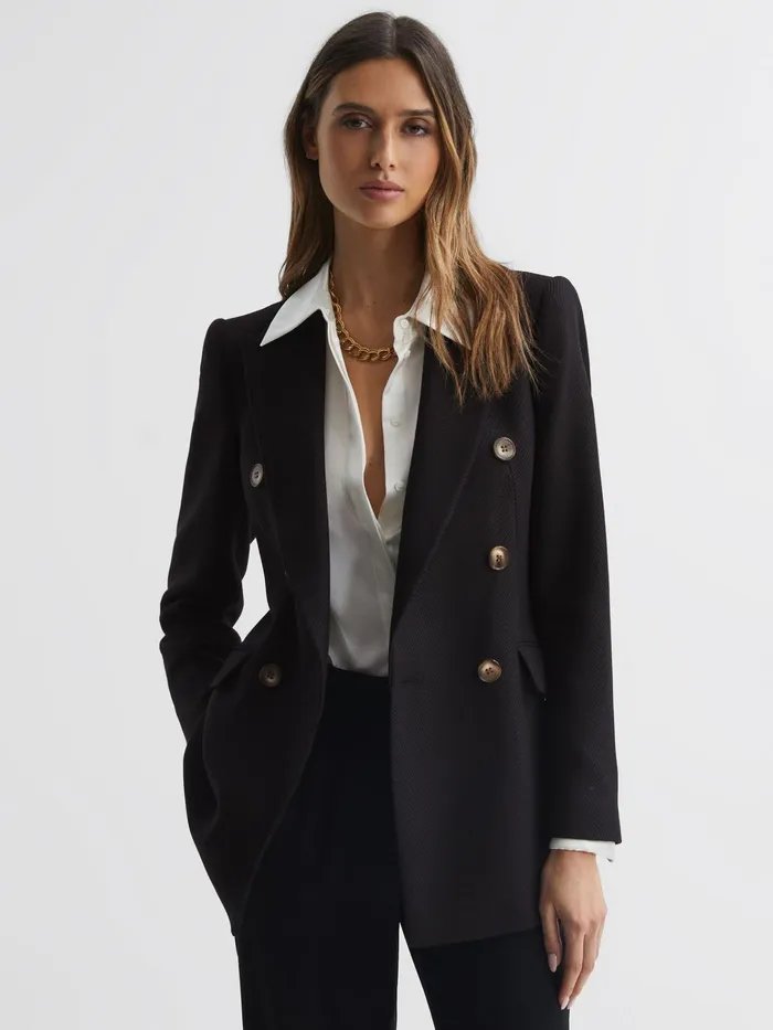 Reiss Blazers Laura Double Breasted Twill Blazer Black 8211 Women