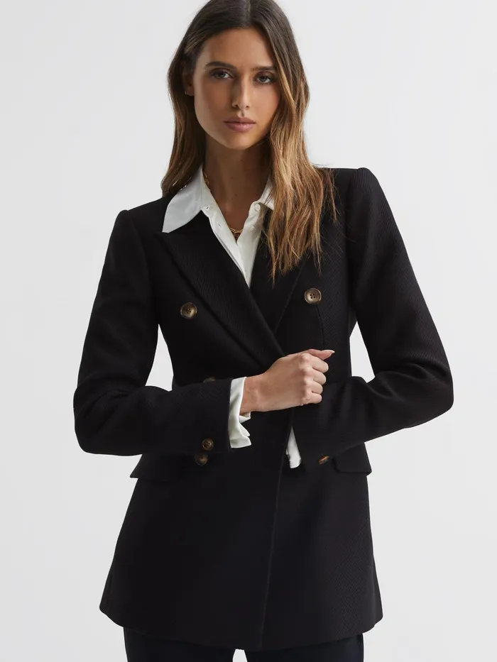 Reiss Blazers Laura Double Breasted Twill Blazer Black 8211 Women