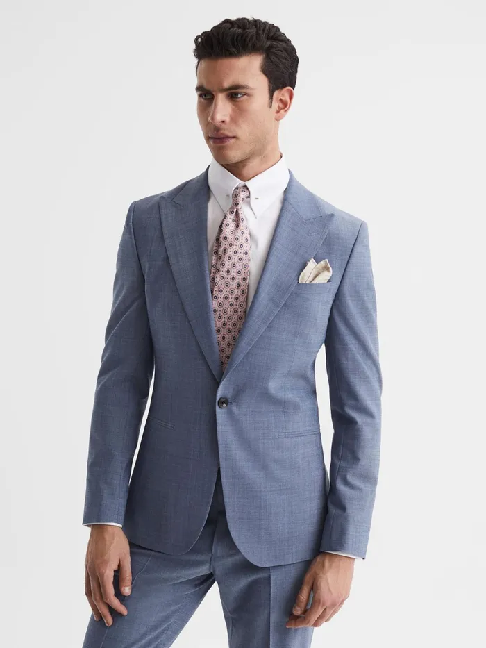 Reiss Blazers Wish Slim Fit Single Breasted Wool Blend Blazer Soft Blue 8211 Men