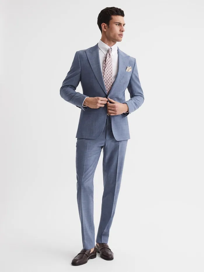 Reiss Blazers Wish Slim Fit Single Breasted Wool Blend Blazer Soft Blue 8211 Men