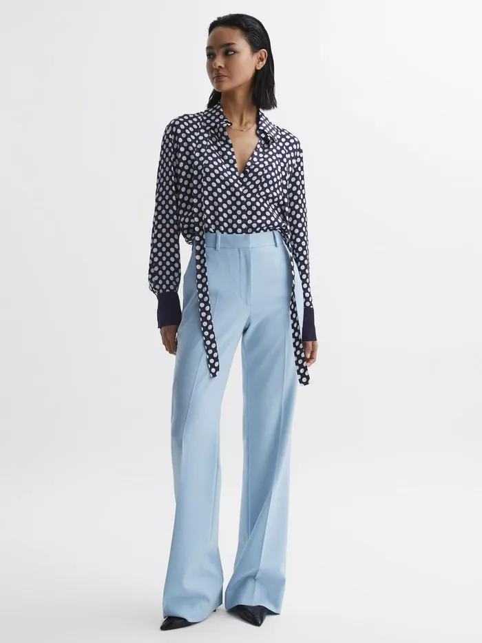Reiss Blouses and Shirts Ezra Polka Dot Long Sleeve Neck Tie Blouse Navywhite 8211 Women