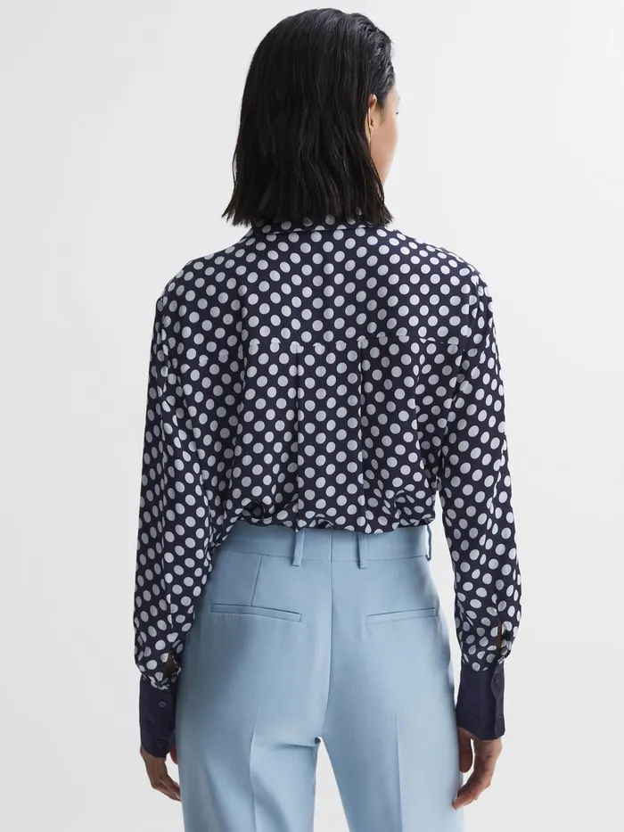 Reiss Blouses and Shirts Ezra Polka Dot Long Sleeve Neck Tie Blouse Navywhite 8211 Women