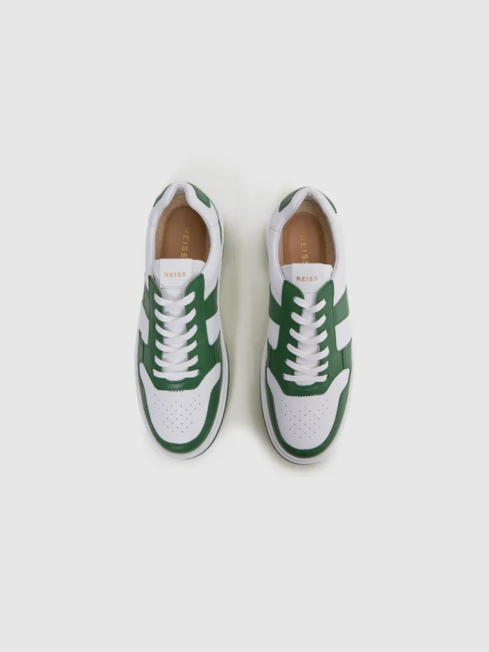 Reiss Casual Shoes Arlo Low Top Leather Trainers Green 8211 Men