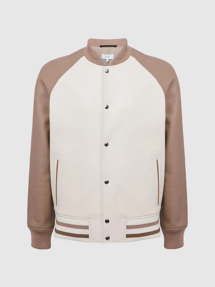 Reiss Coats and Jackets Cortez Leather Bomber Jacket Ecrutaupe 8211 Men