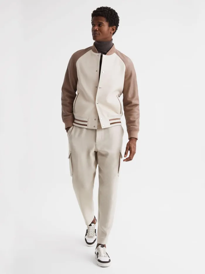 Reiss Coats and Jackets Cortez Leather Bomber Jacket Ecrutaupe 8211 Men
