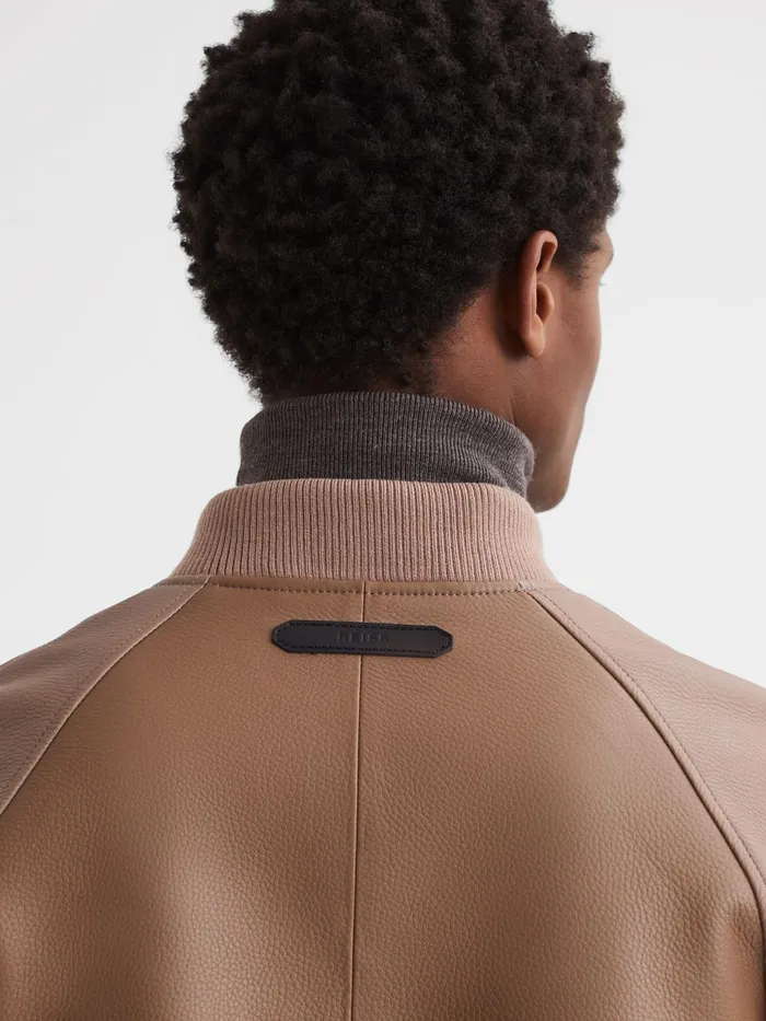 Reiss Coats and Jackets Cortez Leather Bomber Jacket Ecrutaupe 8211 Men