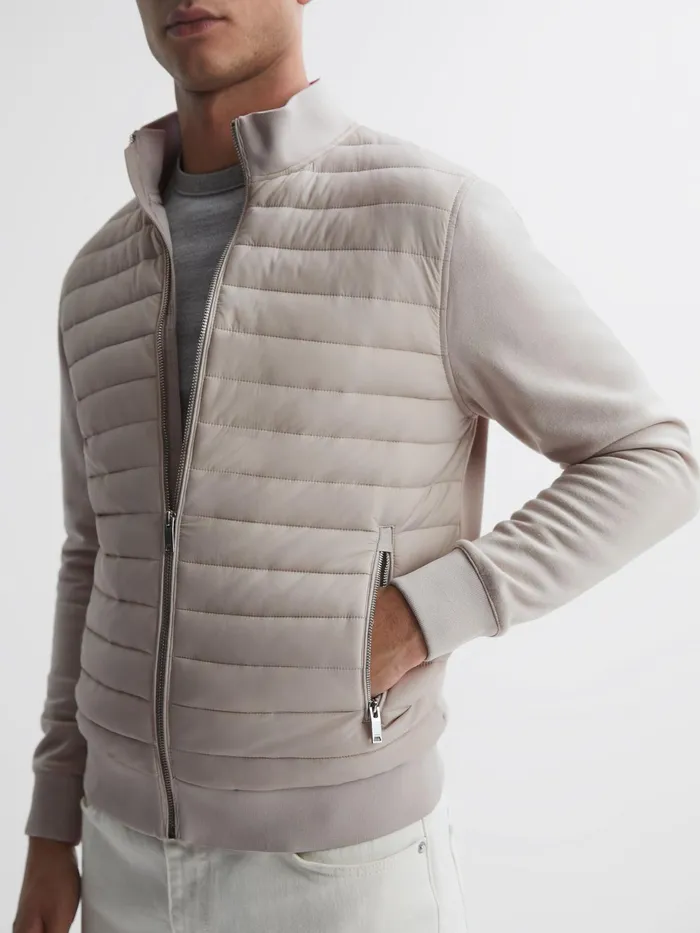 Reiss Coats and Jackets Flintoff Quilted Hybrid Jacket Stone 8211 Men
