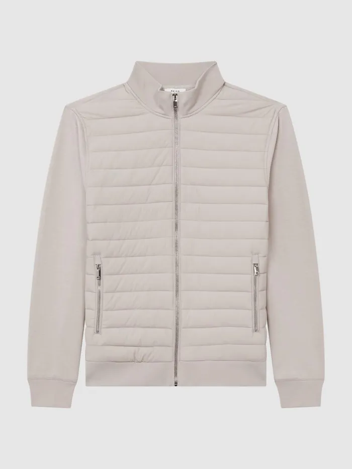 Reiss Coats and Jackets Flintoff Quilted Hybrid Jacket Stone 8211 Men