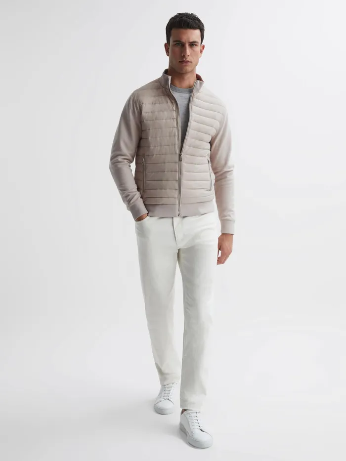 Reiss Coats and Jackets Flintoff Quilted Hybrid Jacket Stone 8211 Men