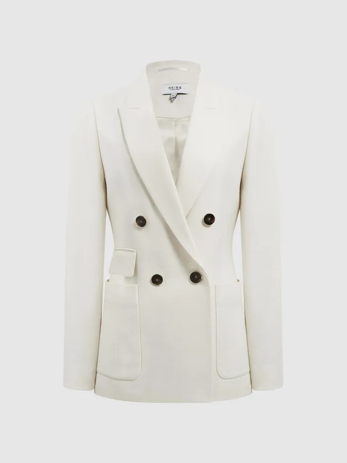Reiss Coats and Jackets Larsson Double Breasted Twill Blazer White 8211 Women