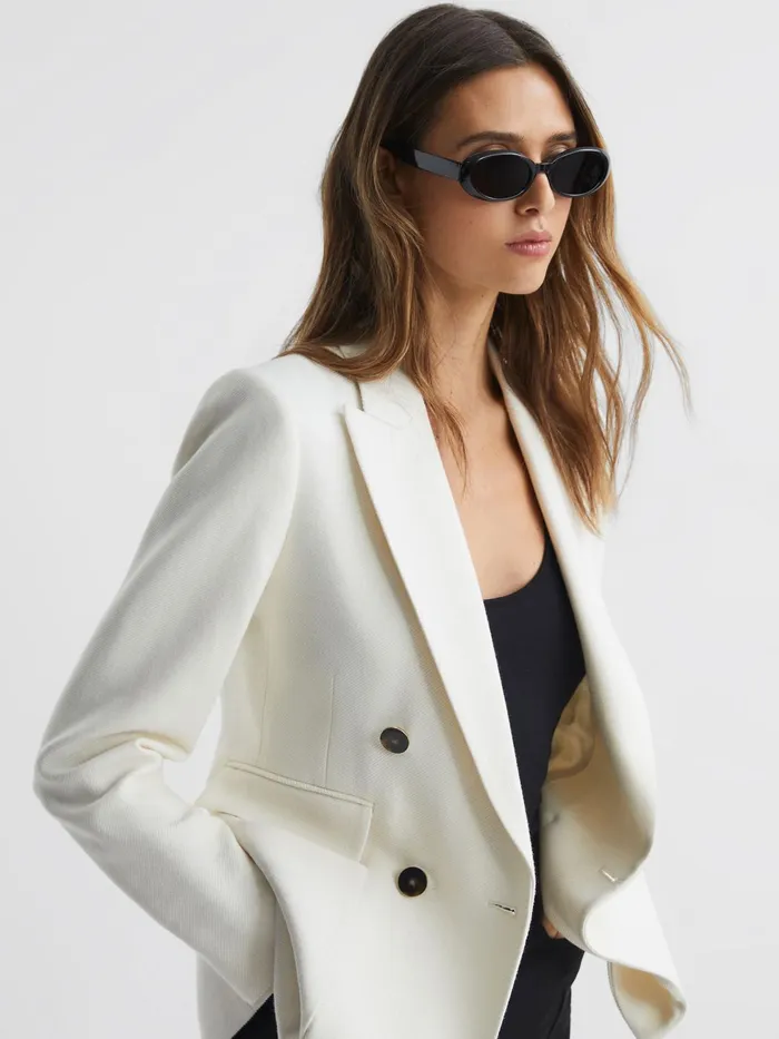 Reiss Coats and Jackets Larsson Double Breasted Twill Blazer White 8211 Women