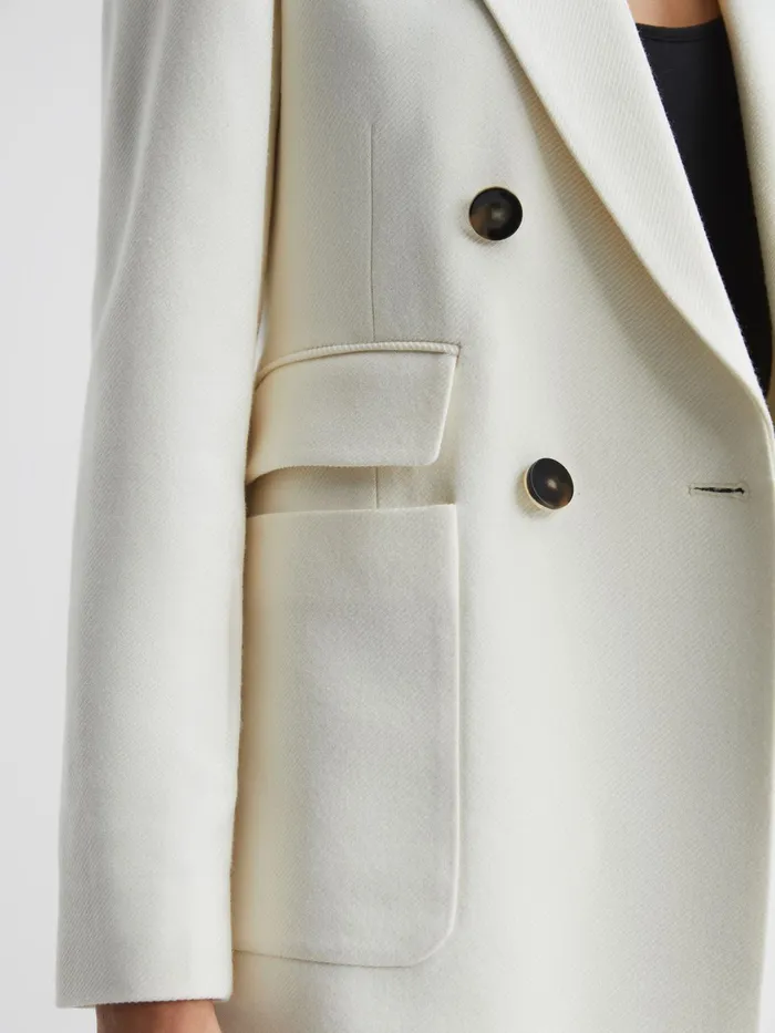 Reiss Coats and Jackets Larsson Double Breasted Twill Blazer White 8211 Women