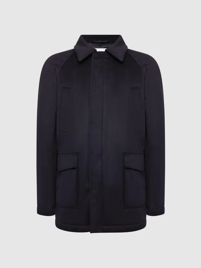 Reiss Coats and Jackets Mandarin Zip Through Cashmere Coat Navy 8211 Men