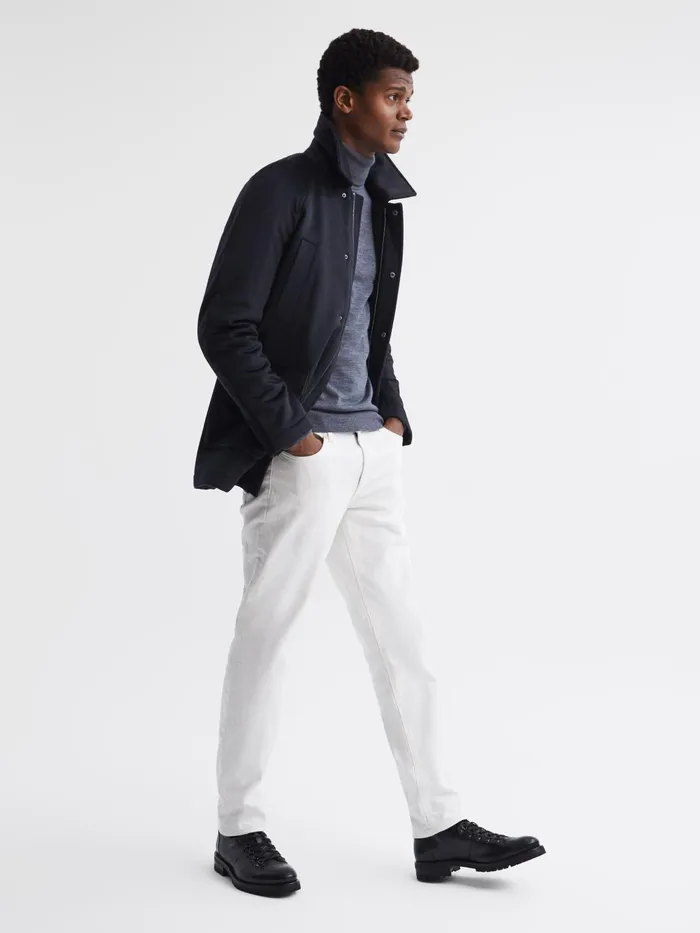 Reiss Coats and Jackets Mandarin Zip Through Cashmere Coat Navy 8211 Men