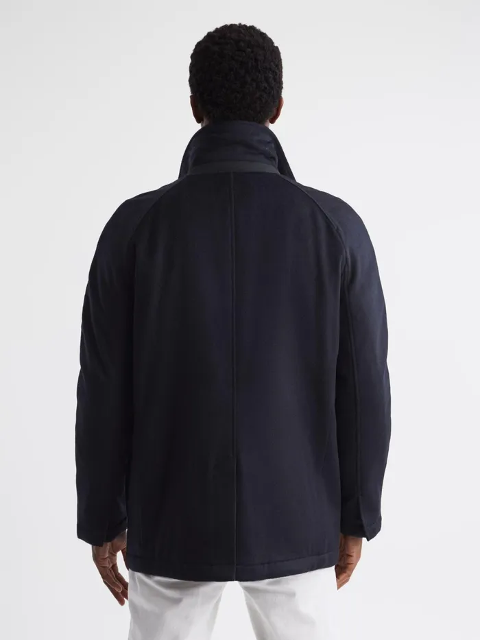 Reiss Coats and Jackets Mandarin Zip Through Cashmere Coat Navy 8211 Men